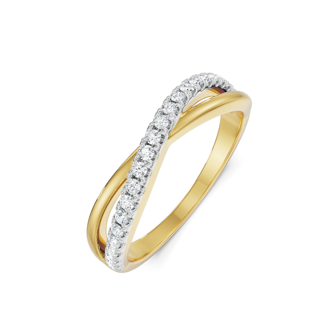 18K Yellow Gold Crossover Diamond Stackable Ring