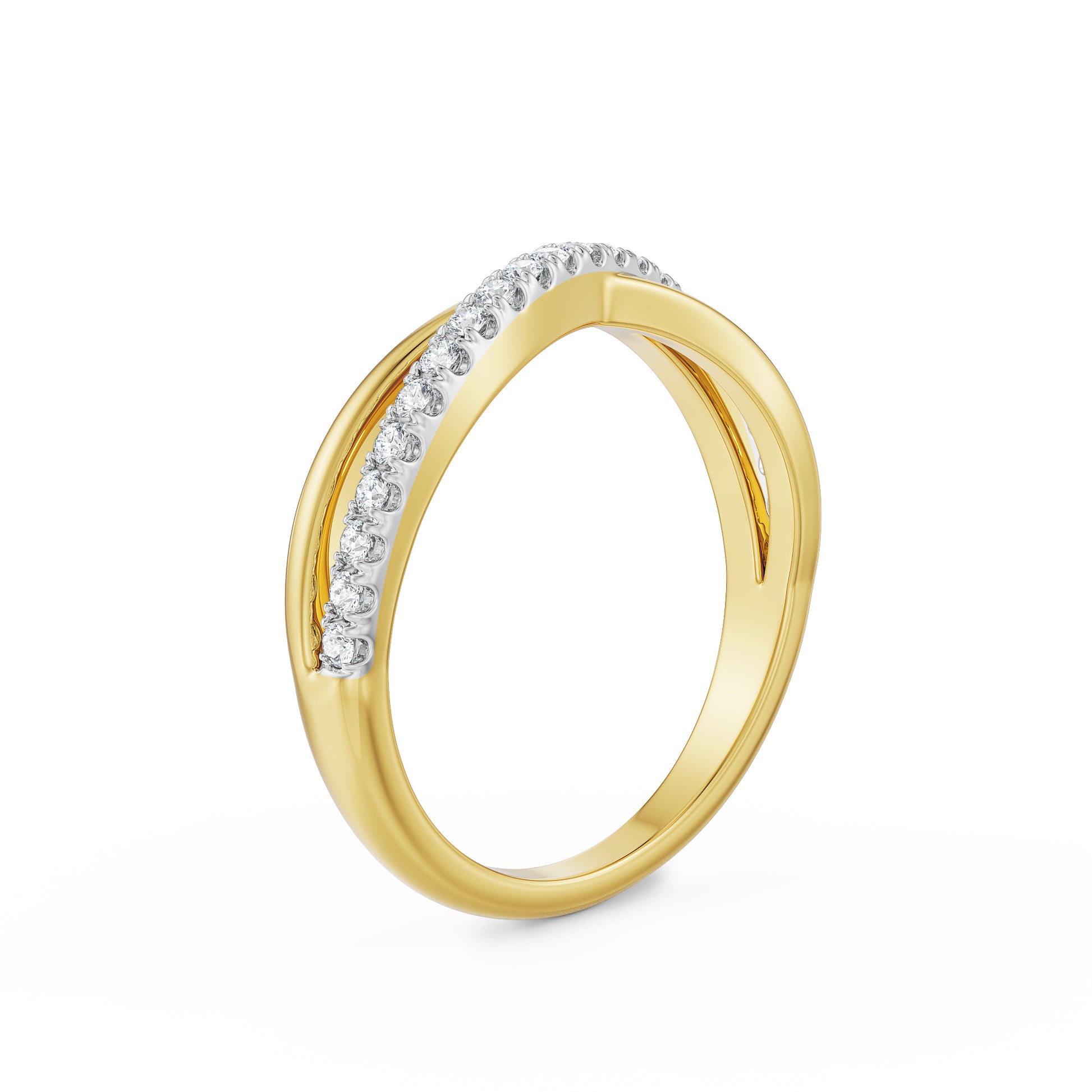 18K Yellow Gold Crossover Diamond Stackable Ring Side View