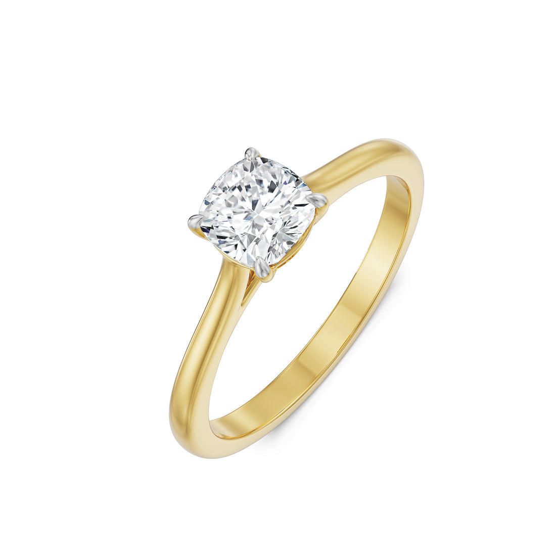 18K Yellow Gold Cushion-Cut Diamond Solitaire Ring
