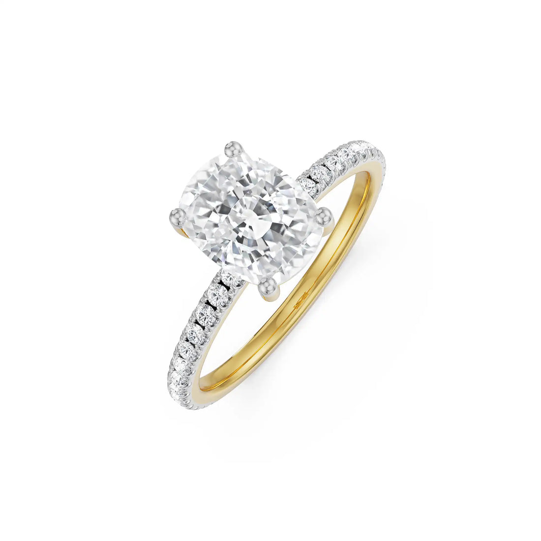 18K Yellow Gold Cushion Cut Diamond Engagement Ring with Pave Band