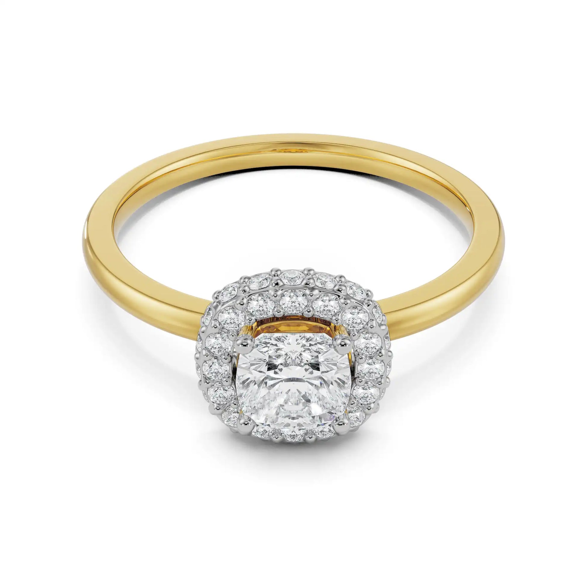 18K Yellow Gold Cushion Cut Diamond Ring with Double Halo18K Yellow Gold Cushion Cut Diamond Ring with Double Halo
