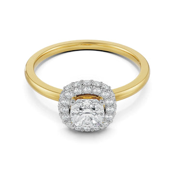 18K Yellow Gold Cushion Cut Diamond Ring with Double Halo18K Yellow Gold Cushion Cut Diamond Ring with Double Halo