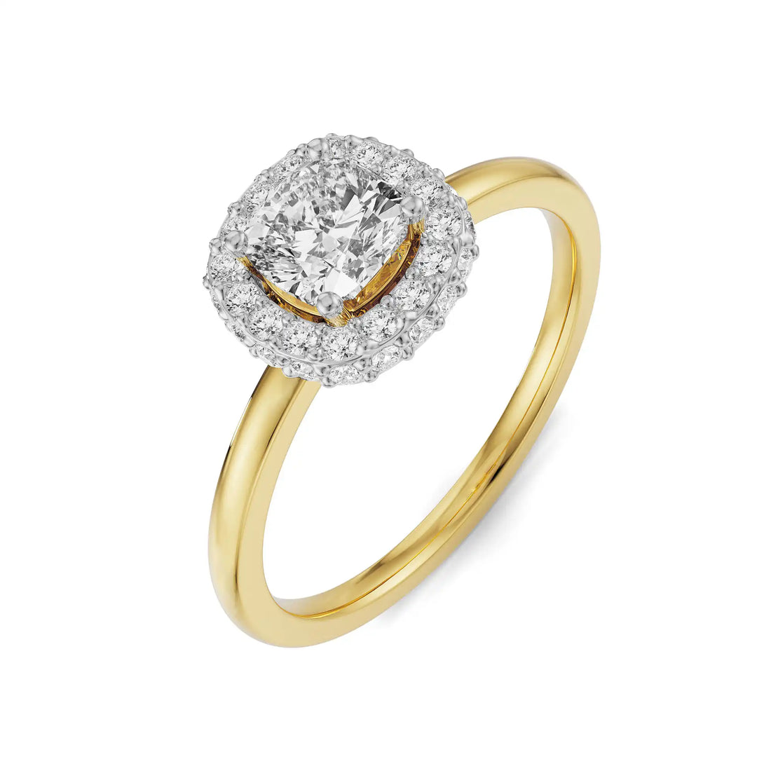 18K Yellow Gold Cushion Cut Diamond Ring with Double Halo18K Yellow Gold Cushion Cut Diamond Ring with Double Halo