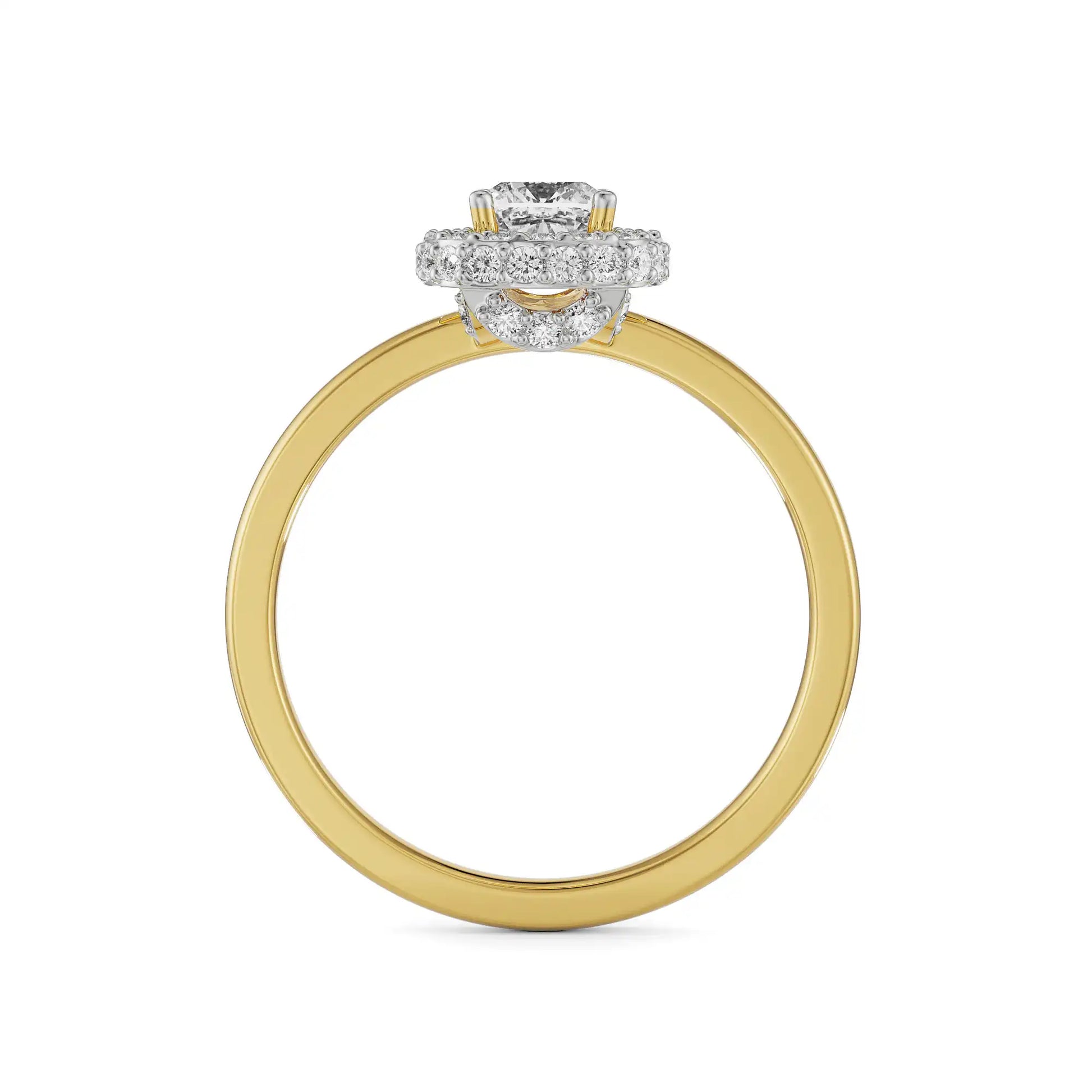 18K Yellow Gold Cushion Cut Diamond Ring with Double Halo Side View