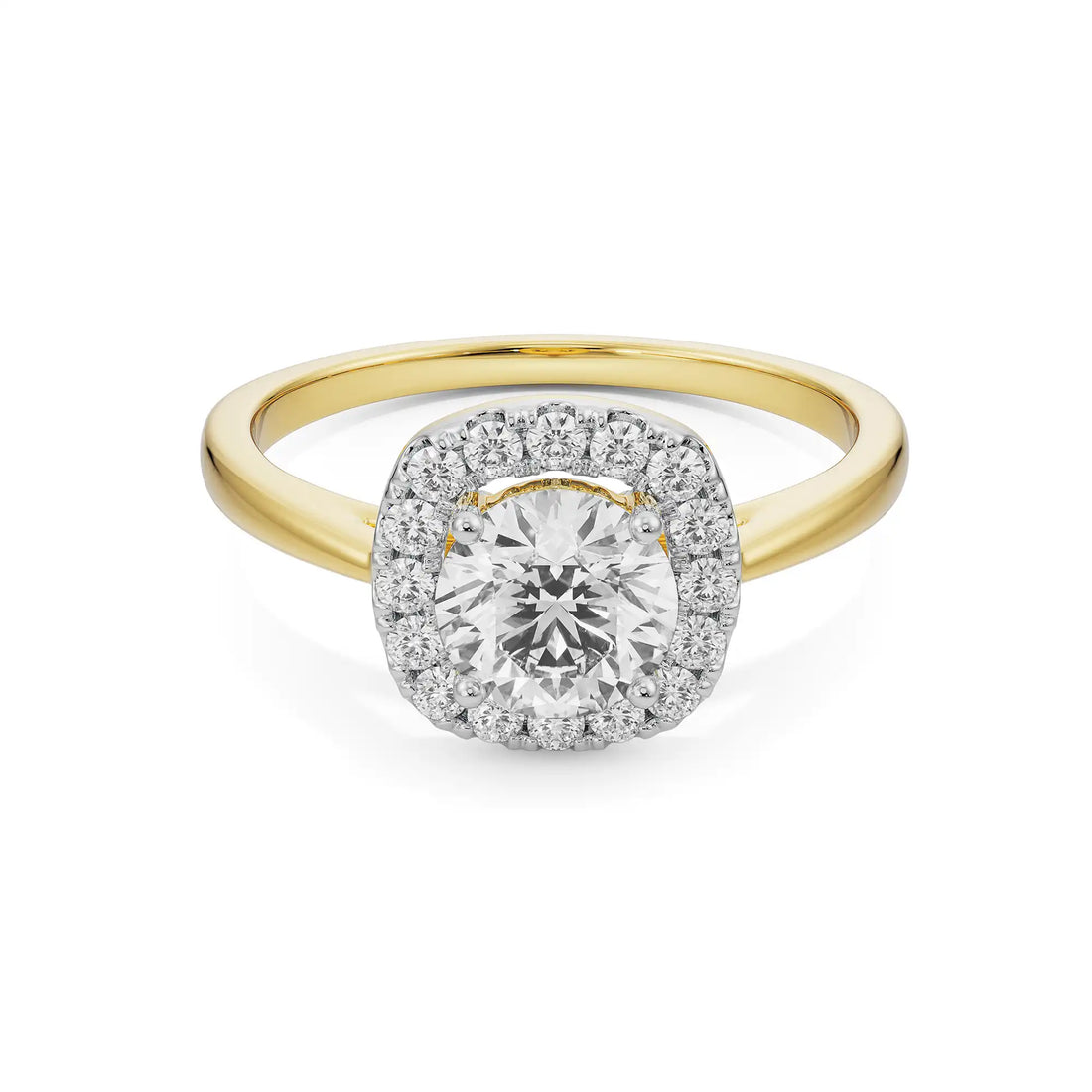 18K Yellow Gold Cushion Halo Diamond Ring