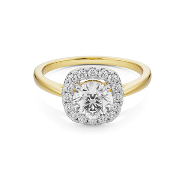 18K Yellow Gold Cushion Halo Diamond Ring