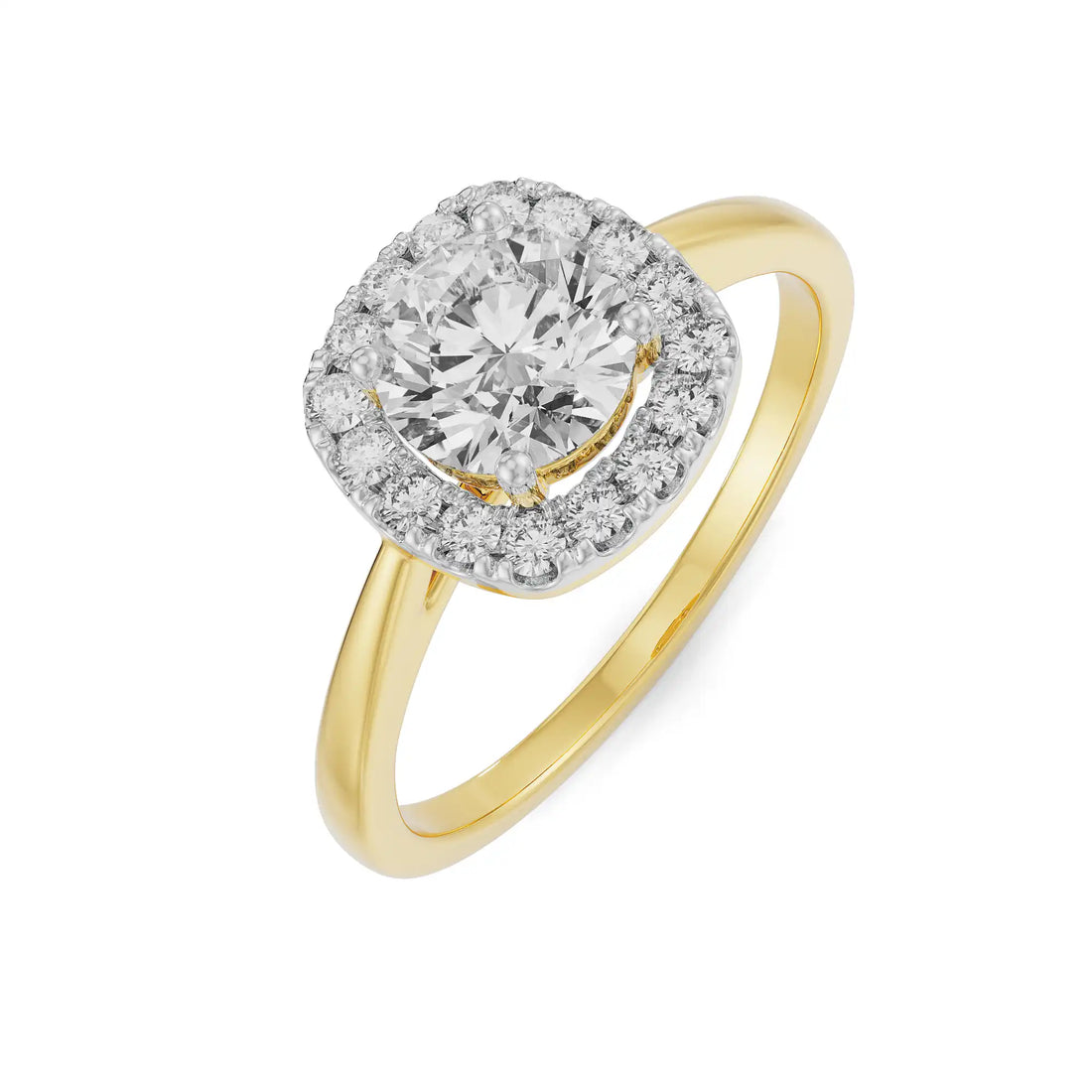 18K Yellow Gold Cushion Halo Diamond Ring