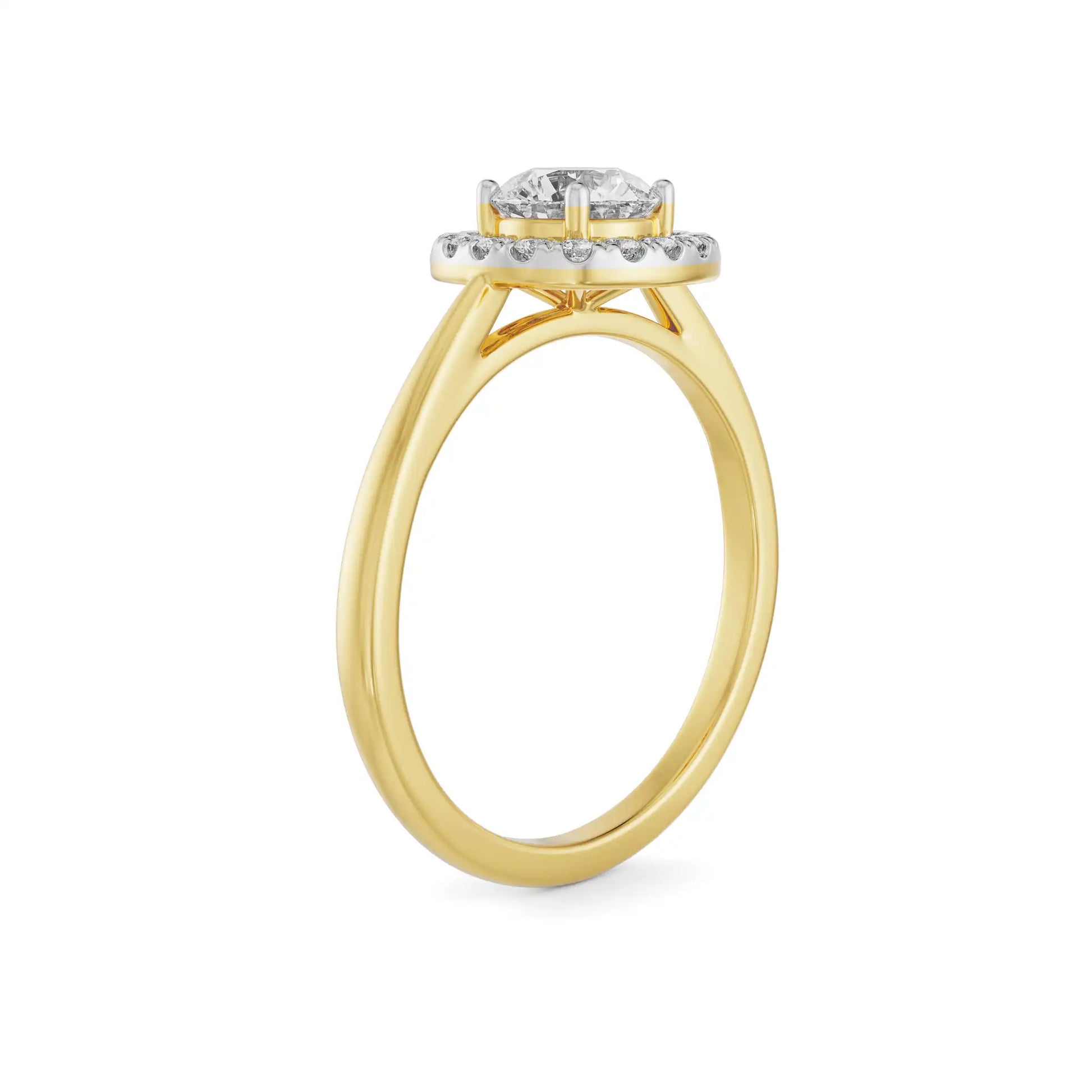 18K Yellow Gold Cushion Halo Diamond Ring Side View