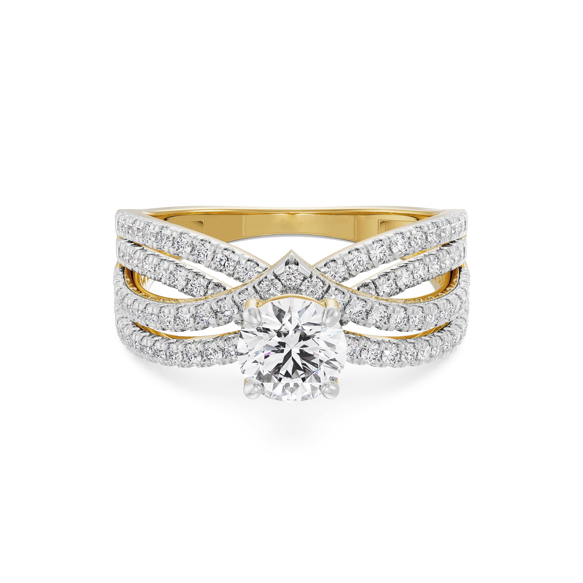 18K Yellow Gold Diamond Split Shank Engagement Ring Front View La Joyeria