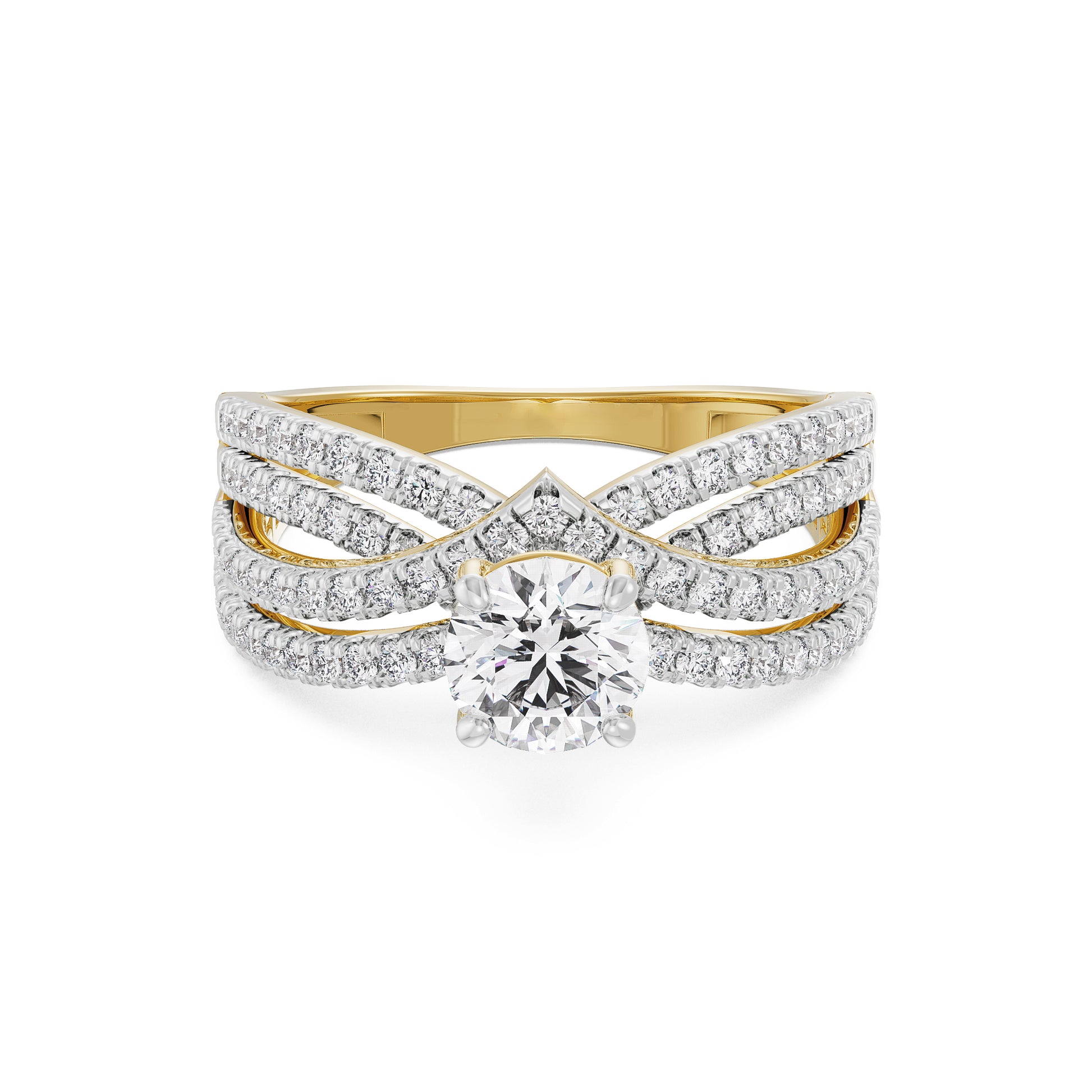 18K Yellow Gold Diamond Split Shank Engagement Ring Front View La Joyeria