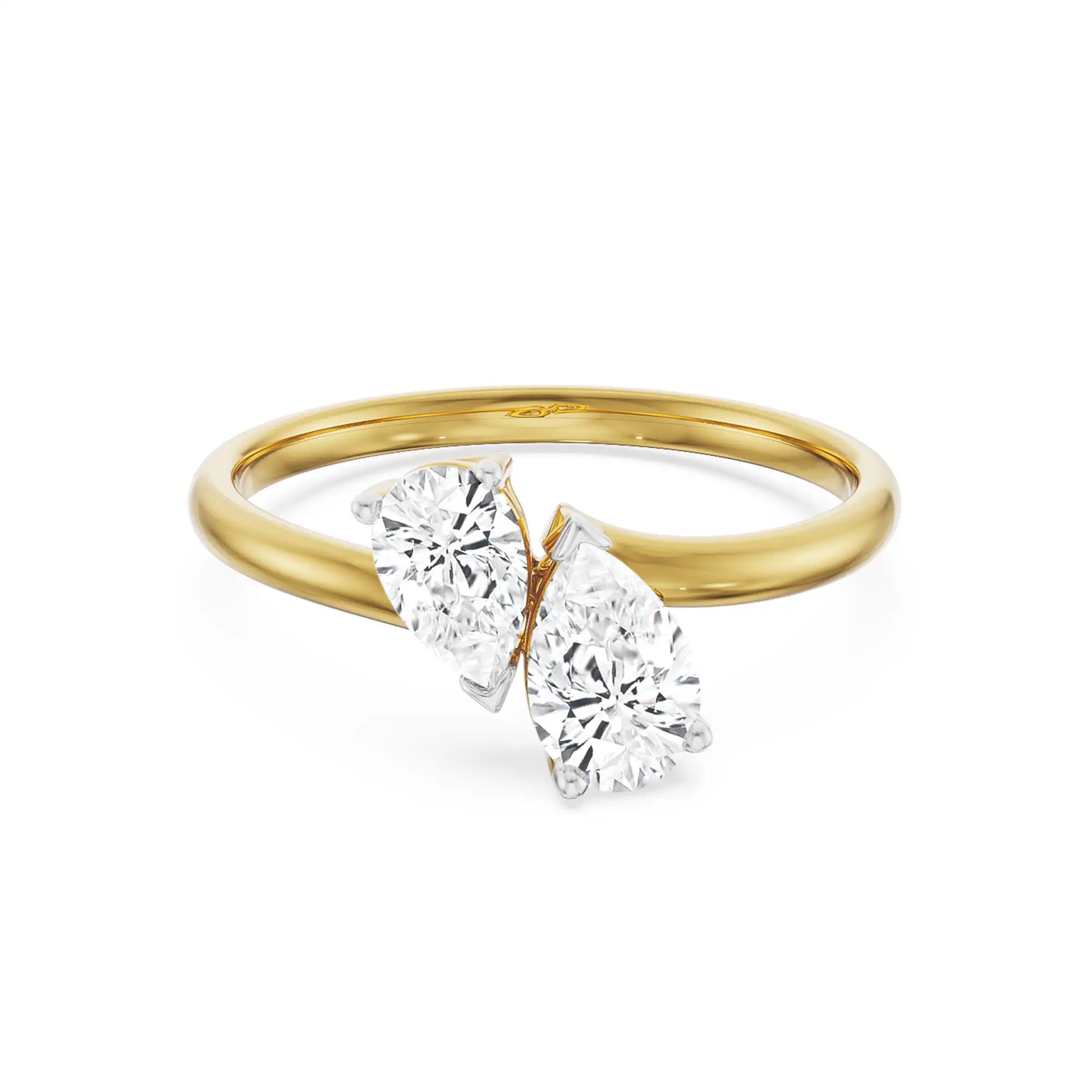 18K Yellow Gold Double Diamond Pear-Cut Engagement Ring