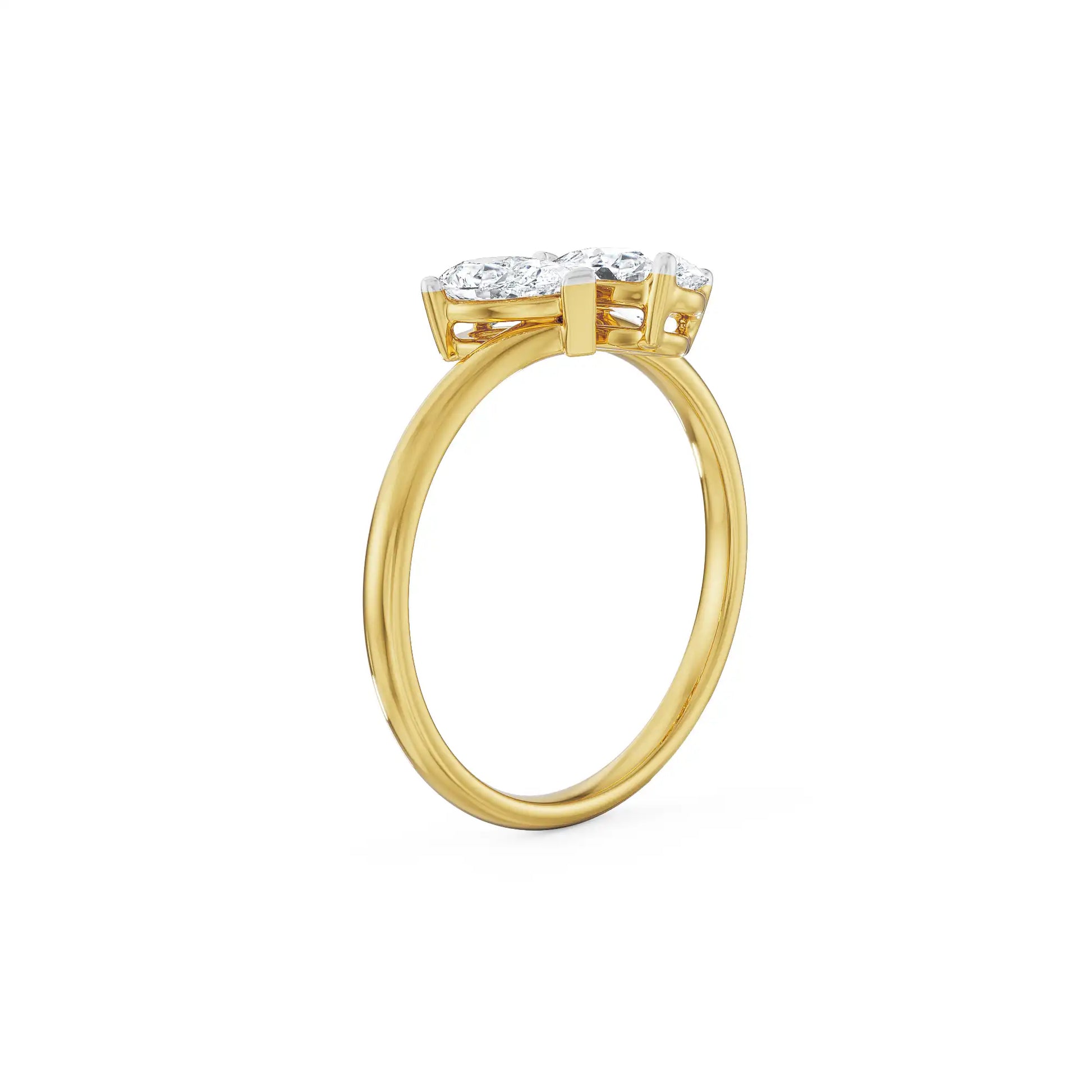 18K Yellow Gold Double Diamond Pear-Cut Engagement Ring Side View