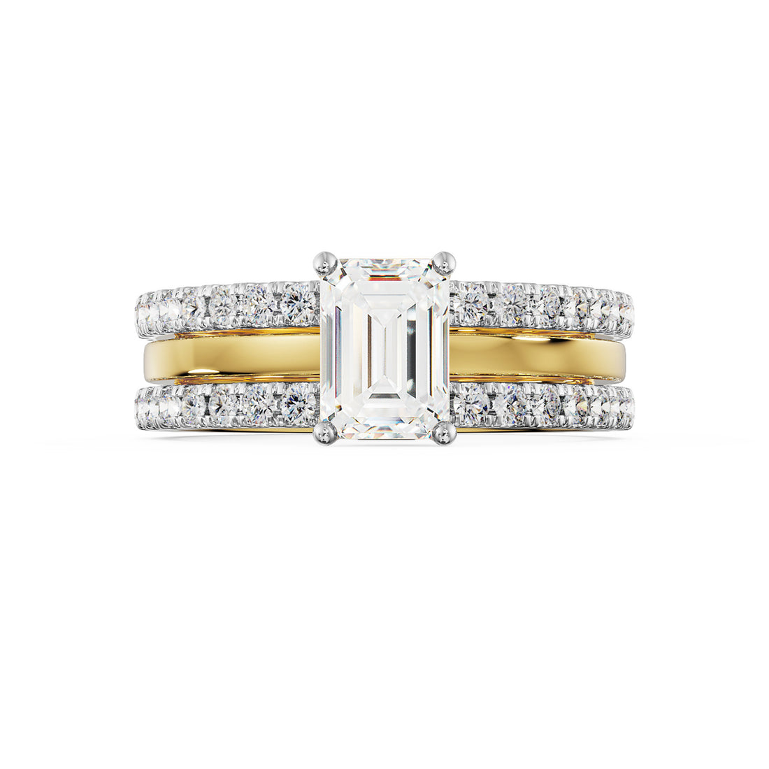 18K Yellow Gold Emerald-Cut Diamond Bridal Ring Set by La Joyeria