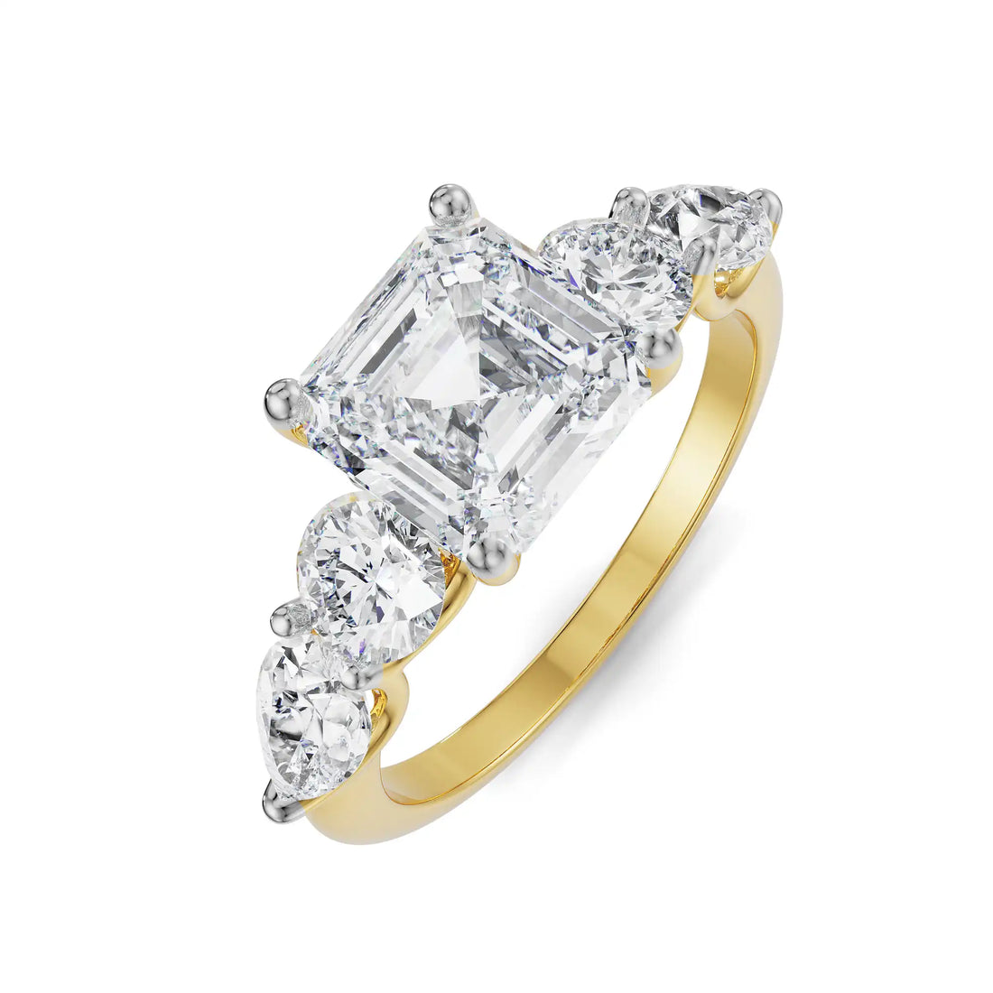 18K Yellow Gold Five-Stone Diamond Engagement Ring Side View