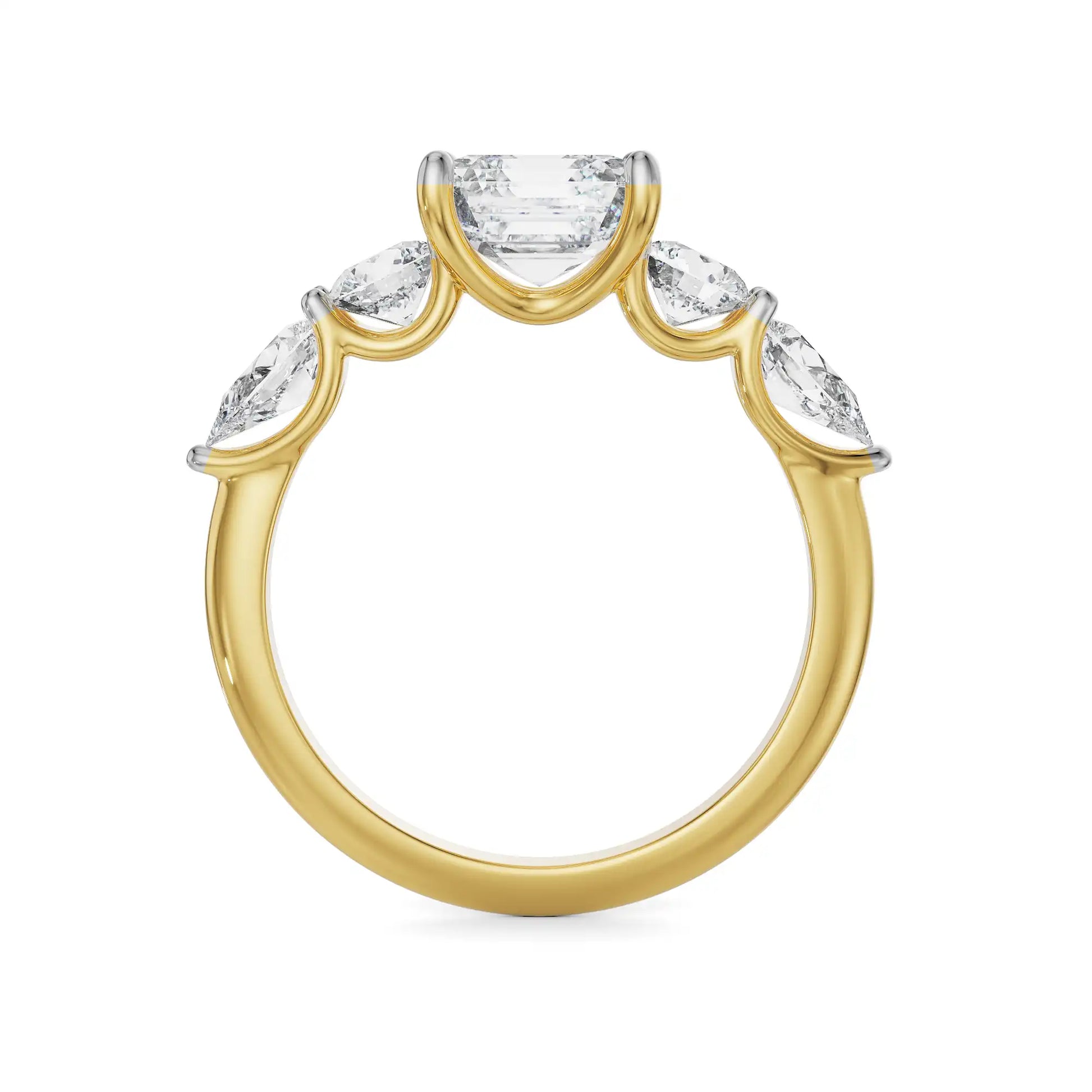 18K Yellow Gold Five-Stone Diamond Engagement Ring Side View