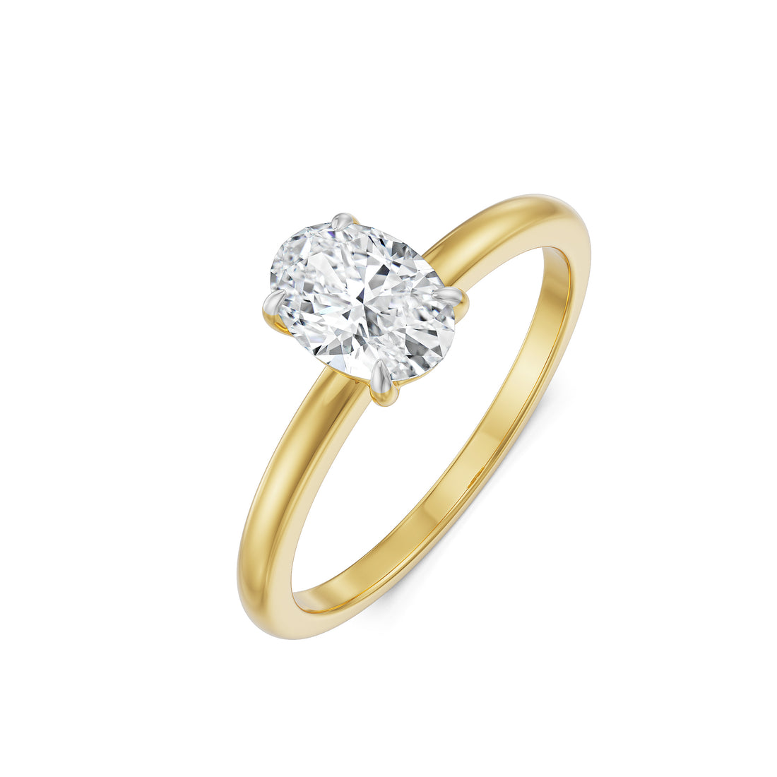 18K Yellow Gold Oval Cut Diamond Solitaire Engagement Ring