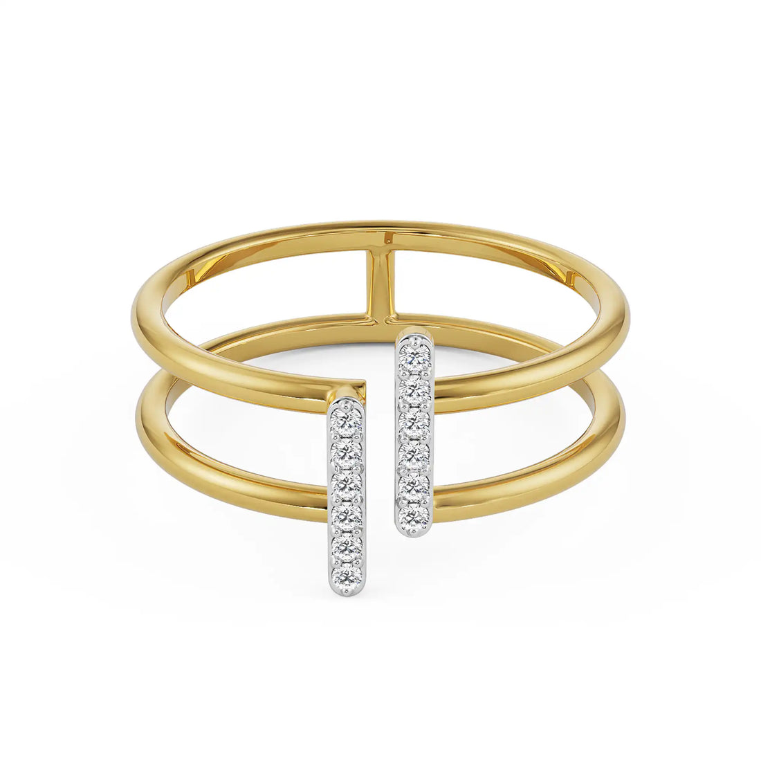 18K Yellow Gold Parallel Open Diamond Ring with Vertical Pavé Bars