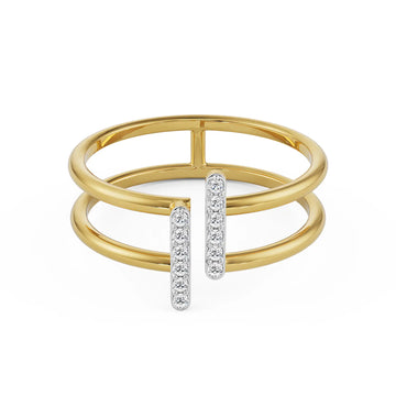 18K Yellow Gold Parallel Open Diamond Ring with Vertical Pavé Bars