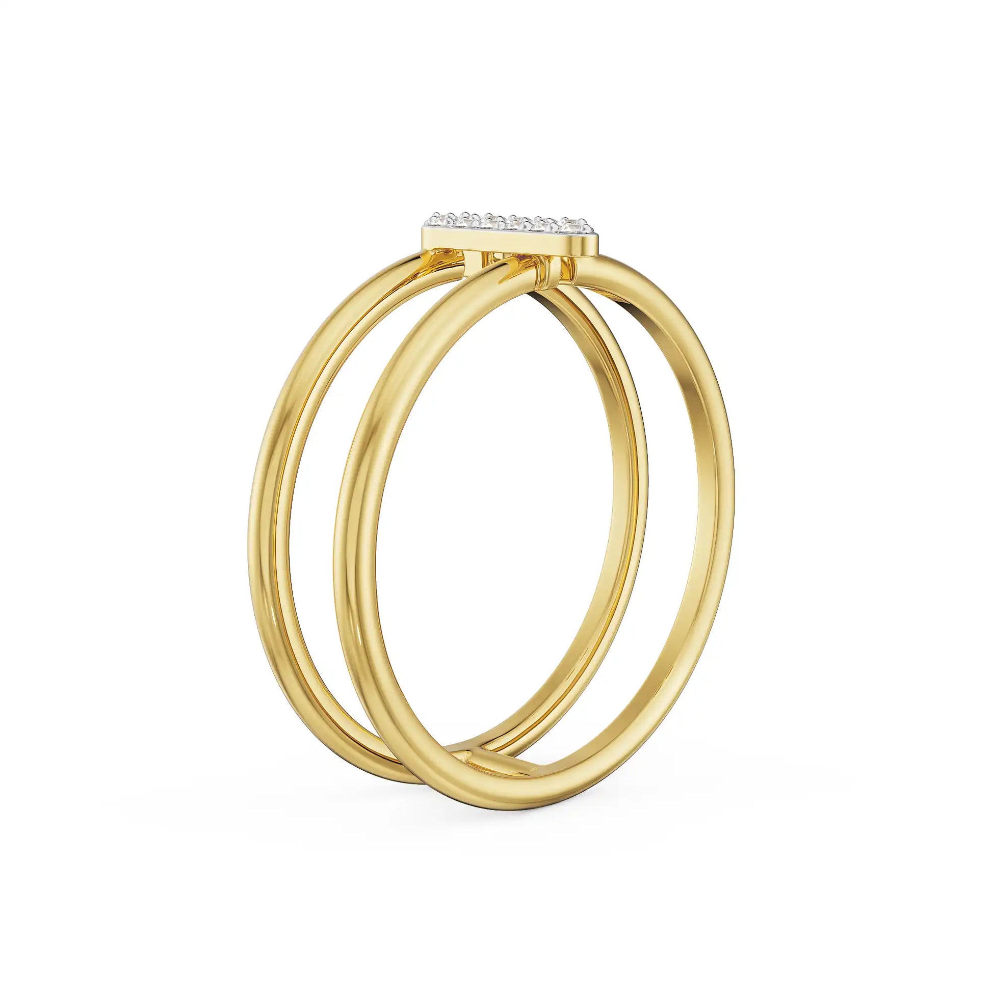 18K Yellow Gold Parallel Open Diamond Ring with Vertical Pavé Bars Back View 
