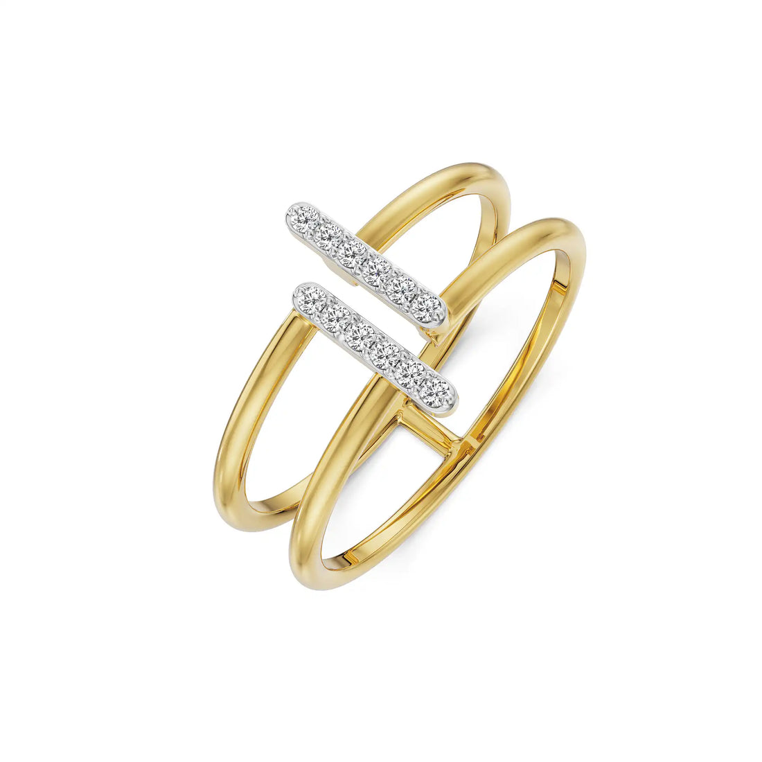 18K Yellow Gold Parallel Open Diamond Ring with Vertical Pavé Bars