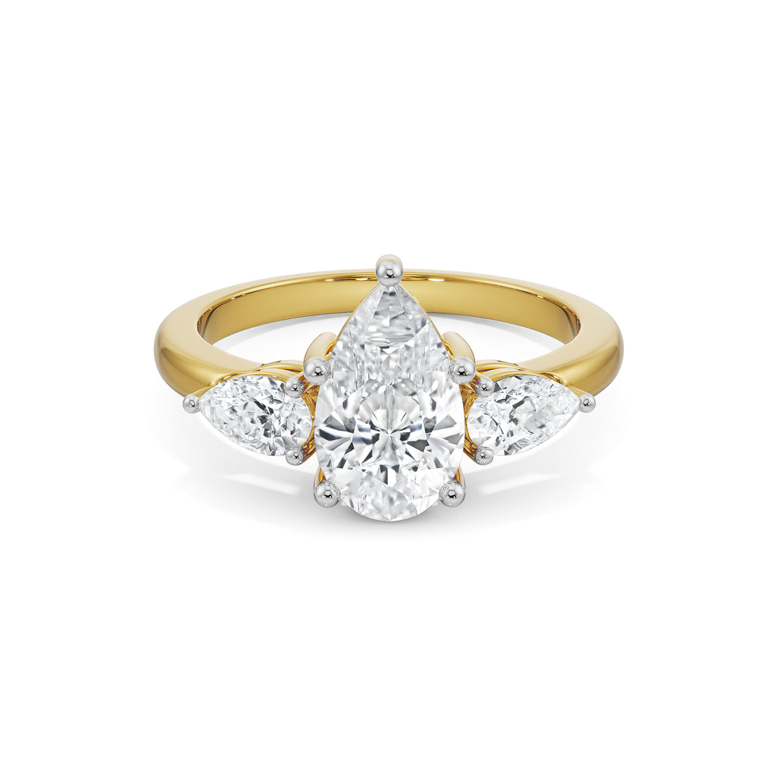 18K Yellow Gold Pear-Cut Diamond Three-Stone Ring