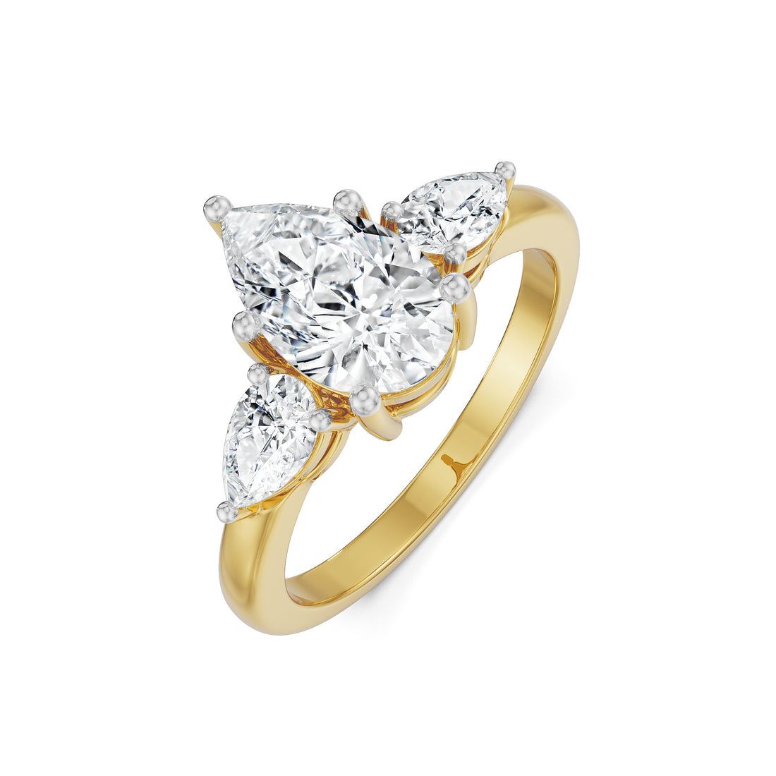 18K Yellow Gold Pear-Cut Diamond Three-Stone Ring