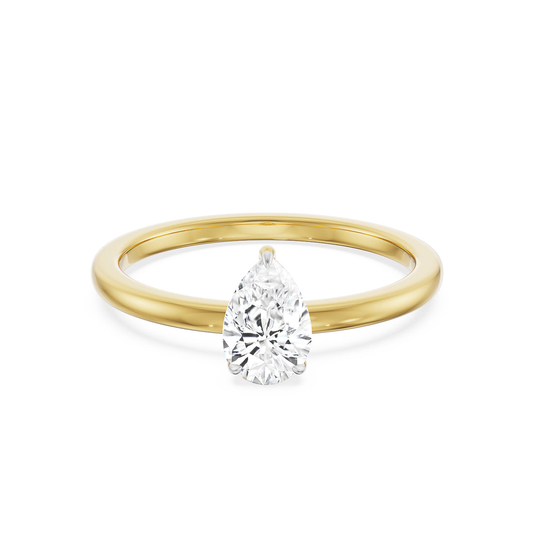 18K Yellow Gold Pear-Shaped Solitaire Diamond Engagement Ring