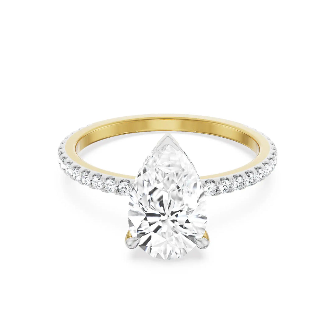 18K Yellow Gold Pear Cut Diamond Engagement Ring with Pave Band