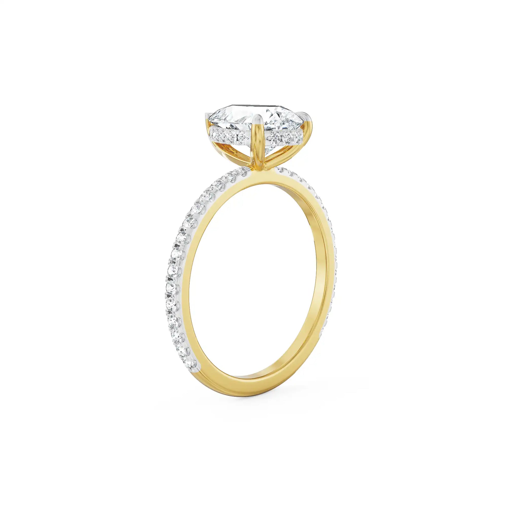 18K Yellow Gold Pear Cut Diamond Engagement Ring with Pave Band Side View