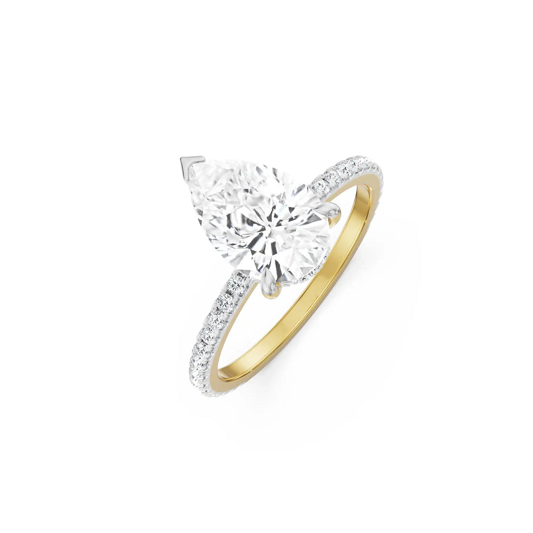 18K Yellow Gold Pear Cut Diamond Engagement Ring with Pave Band