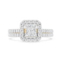 18K Yellow Gold Princess Cut Diamond Bridal Set with Halo and Pavé Band