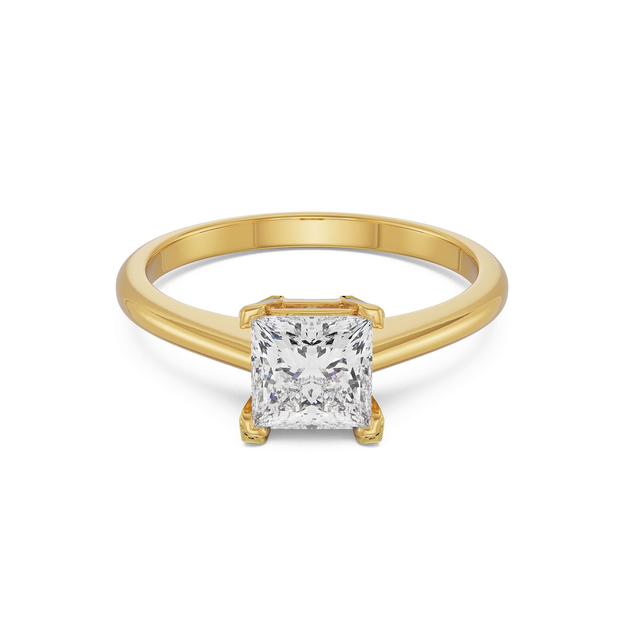 18K Yellow Gold Princess Cut Solitaire Diamond Ring