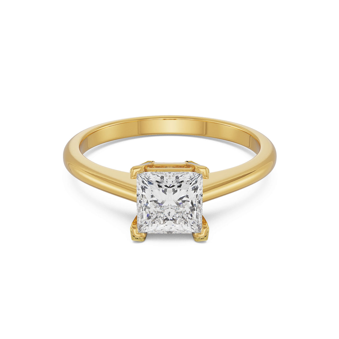 18K Yellow Gold Princess Cut Solitaire Diamond Ring