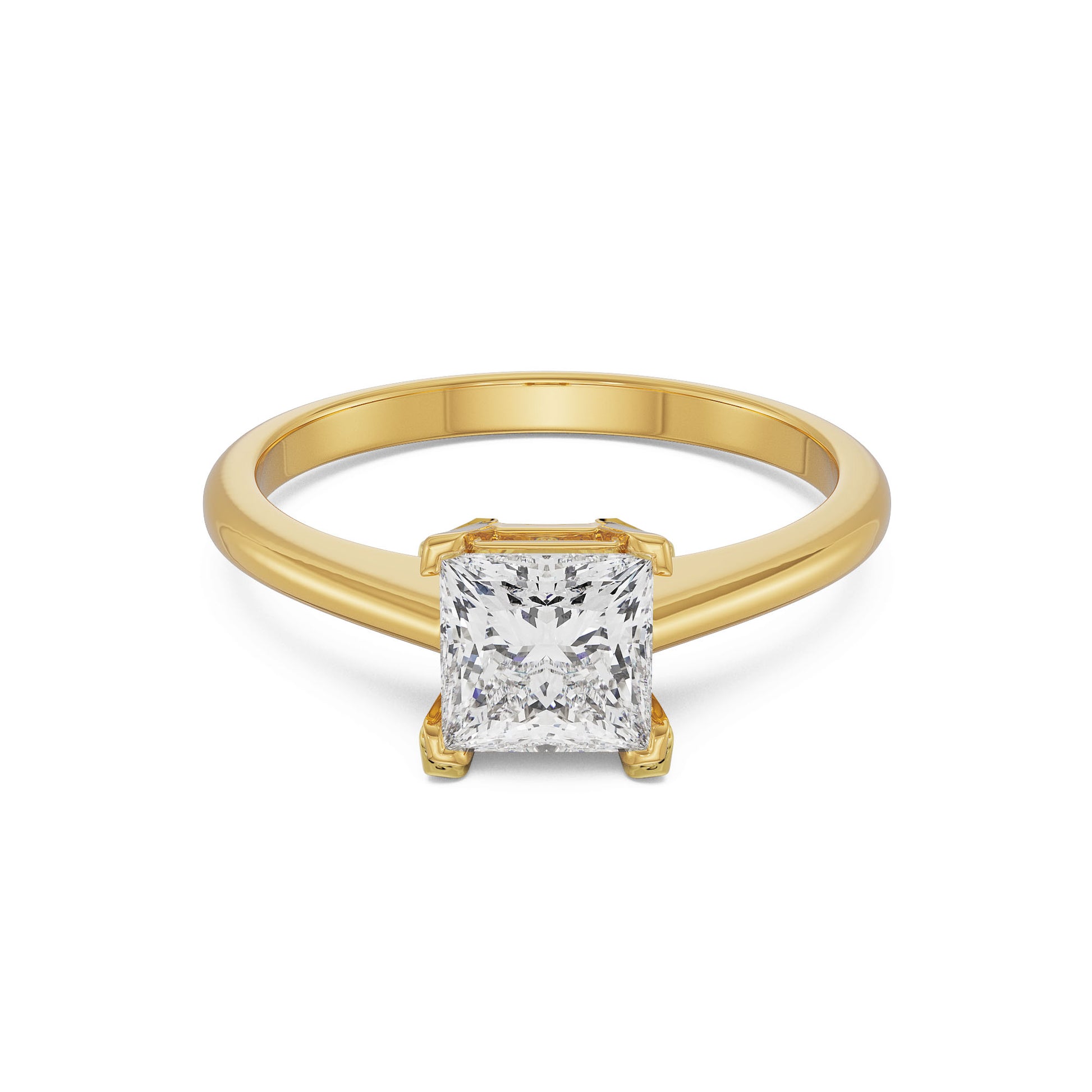 18K Yellow Gold Princess Cut Solitaire Diamond Ring