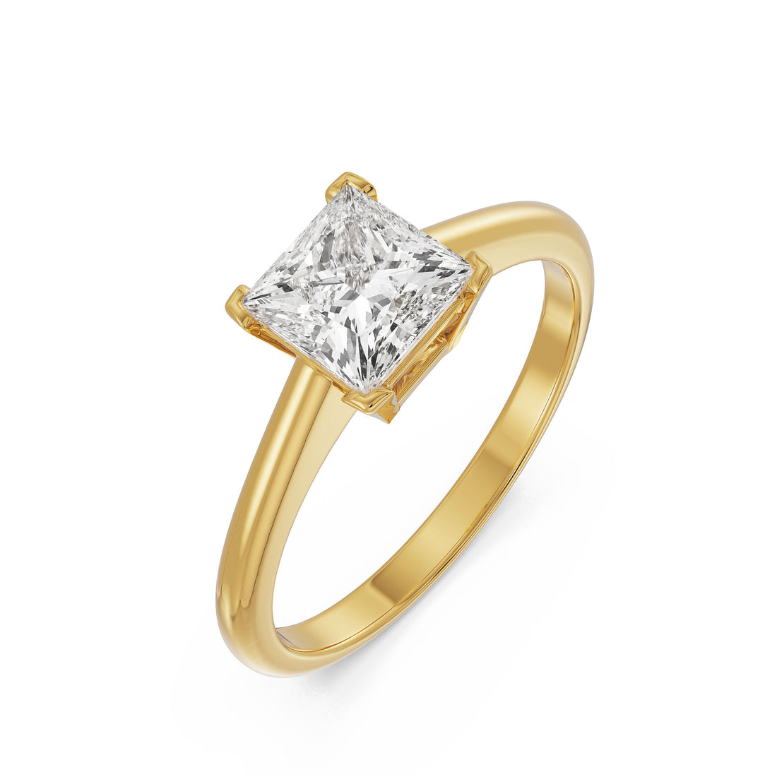 18K Yellow Gold Princess Cut Solitaire Diamond Ring
