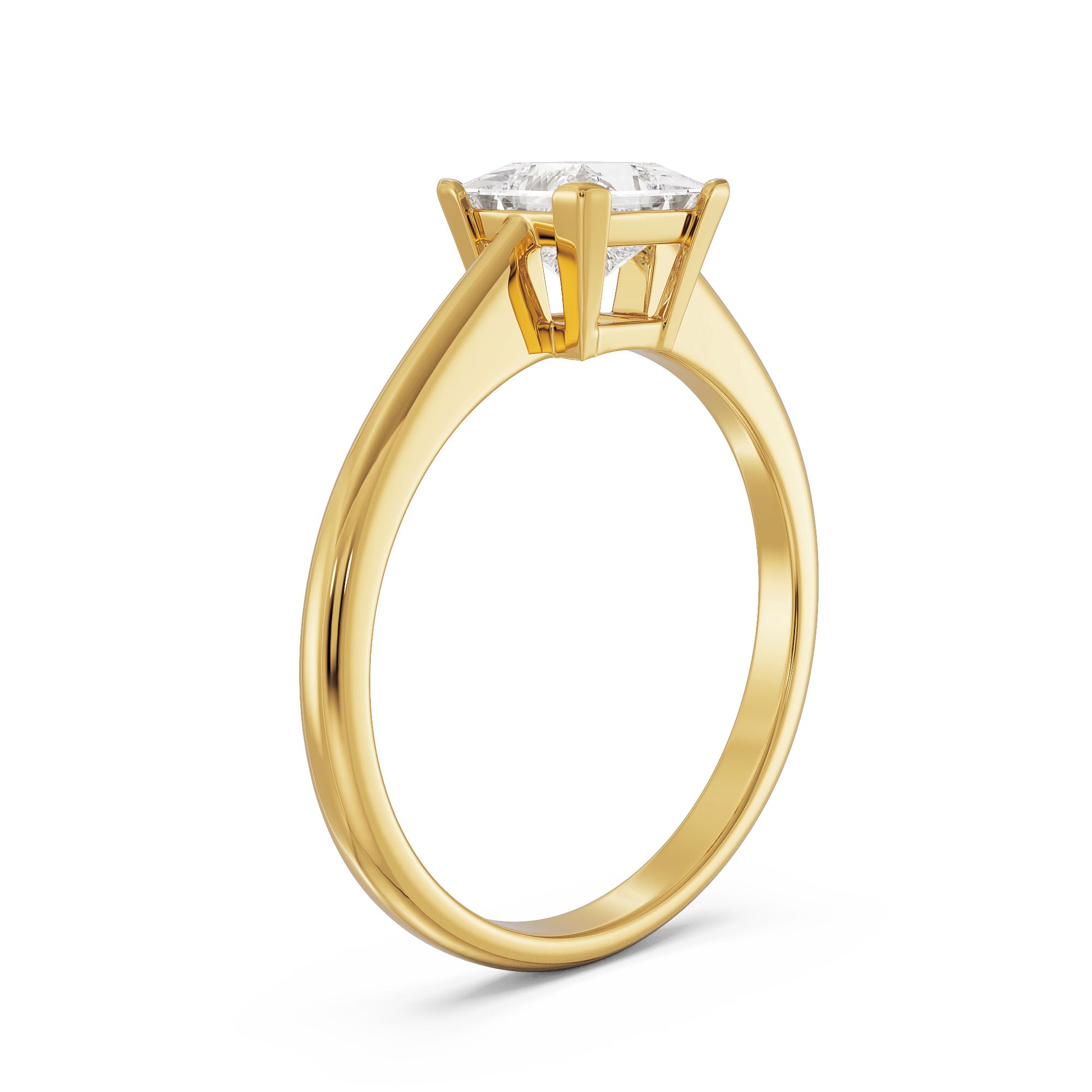 18K Yellow Gold Princess Cut Solitaire Diamond Ring Side View