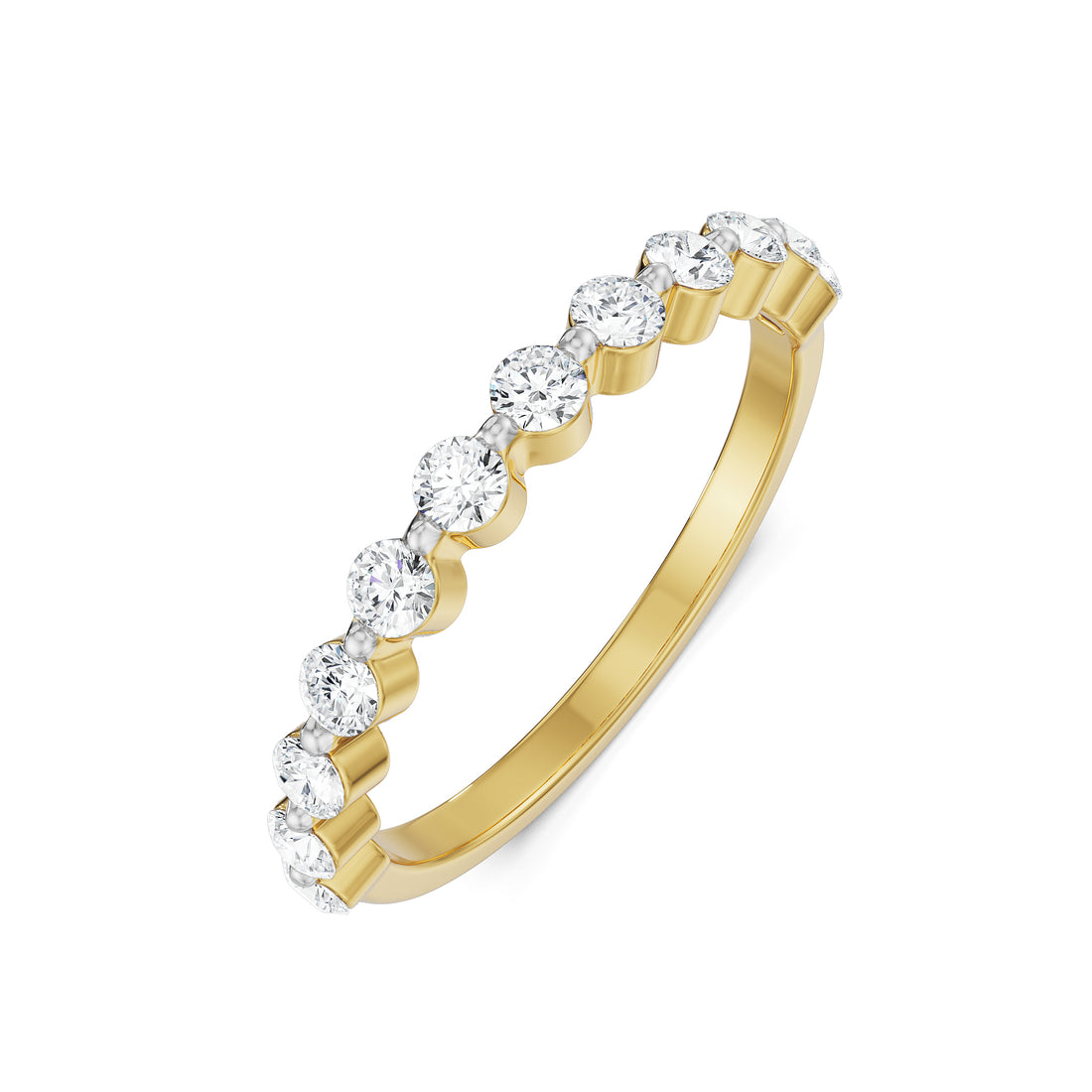 18K Yellow Gold Prong-Set Diamond Stackable Wedding Ring