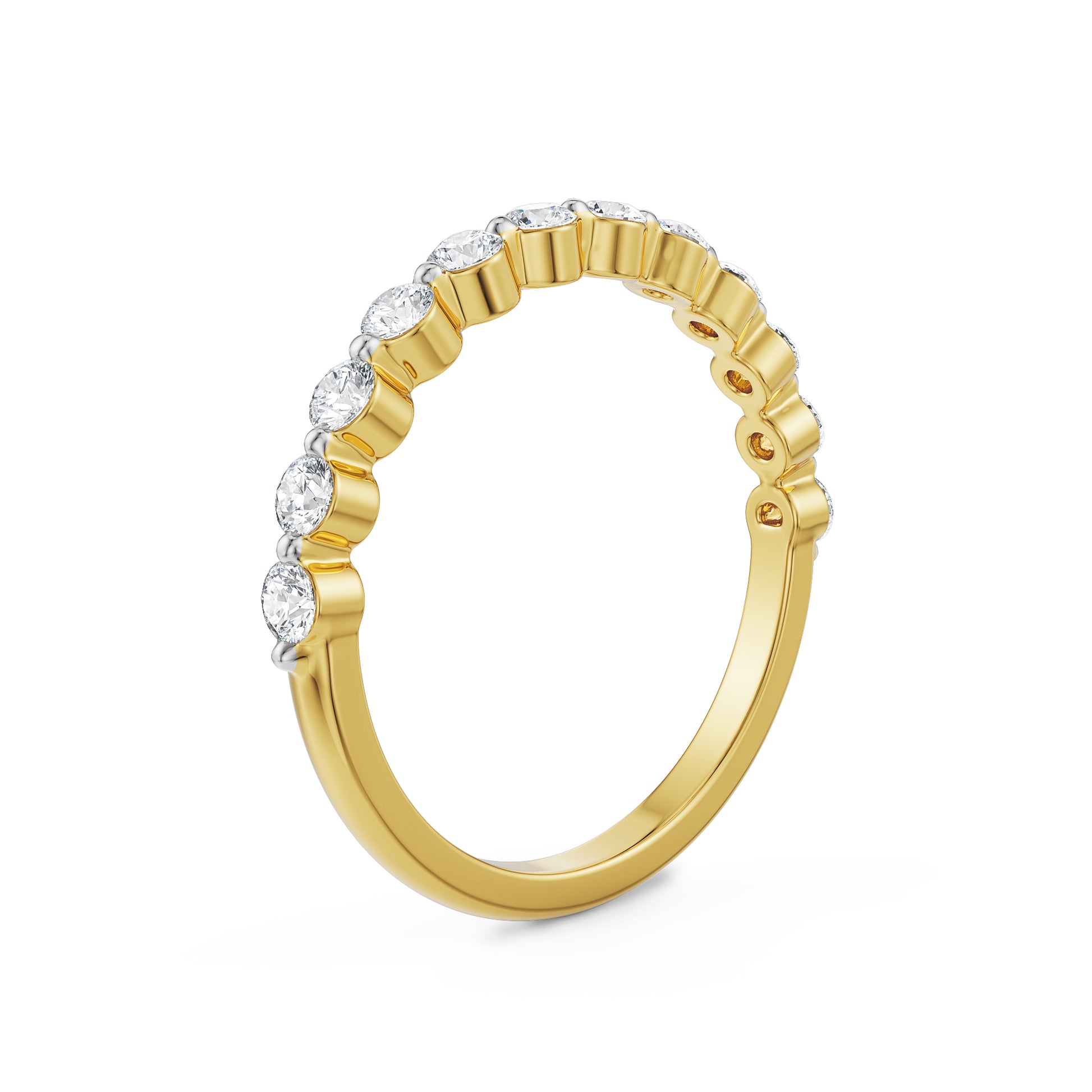 18K Yellow Gold Prong-Set Diamond Stackable Wedding Ring Side View