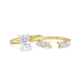 18K Yellow Gold Radiant Cut Diamond Bridal Ring Set with Marquise Accents Front View