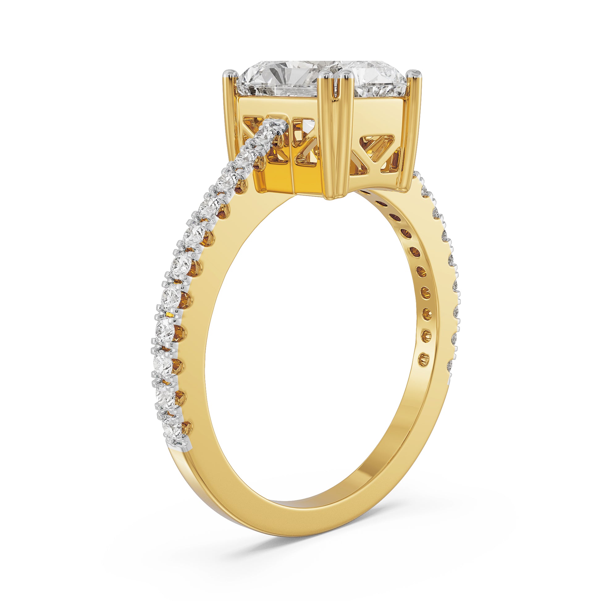 18K Yellow Gold Radiant Cut Diamond Engagement Ring Side View