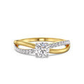 18K Yellow Gold Round Diamond Engagement Ring Criss-Cross Pavé Band