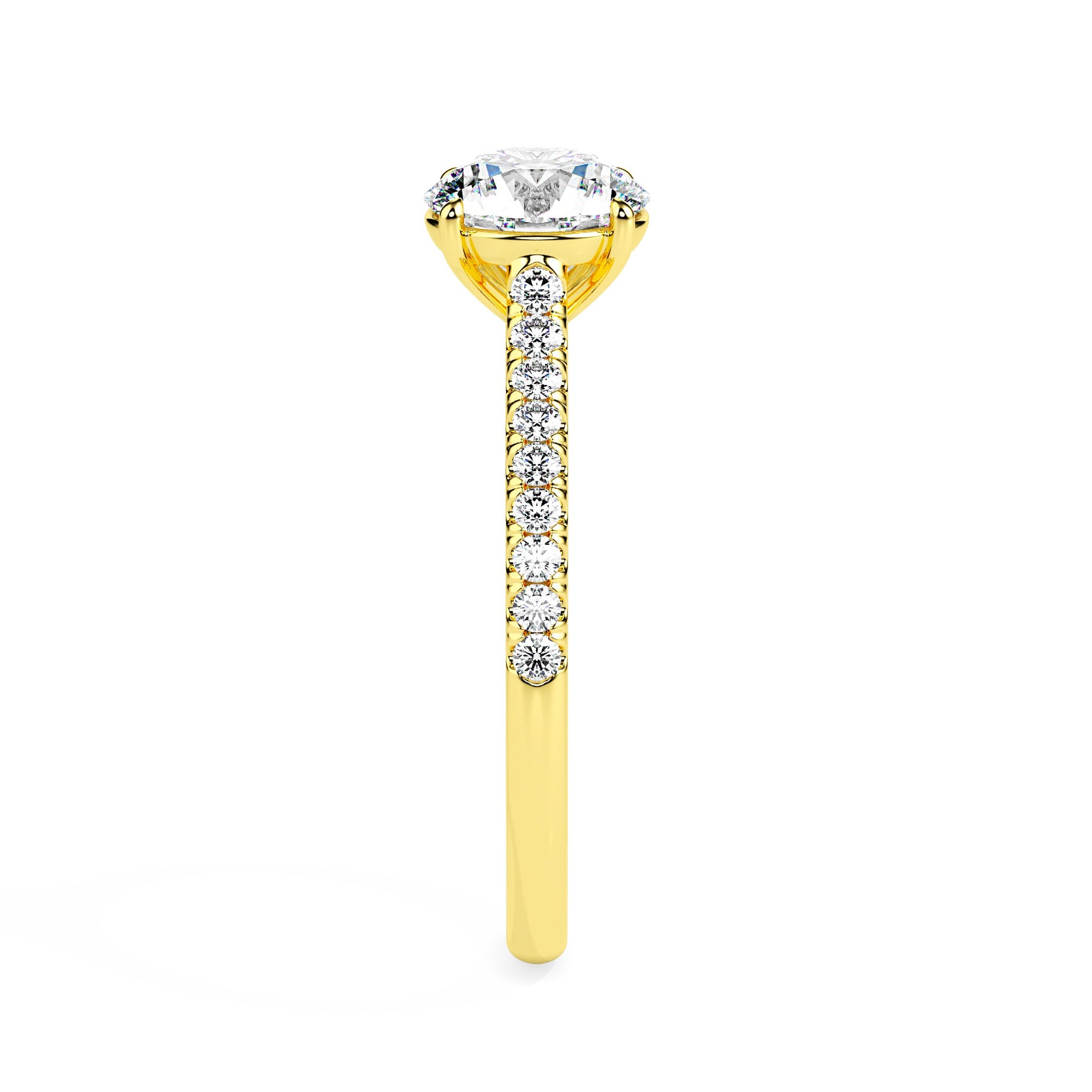 18K Yellow Gold Round Diamond Engagement Ring Side 3 View La Joyeria