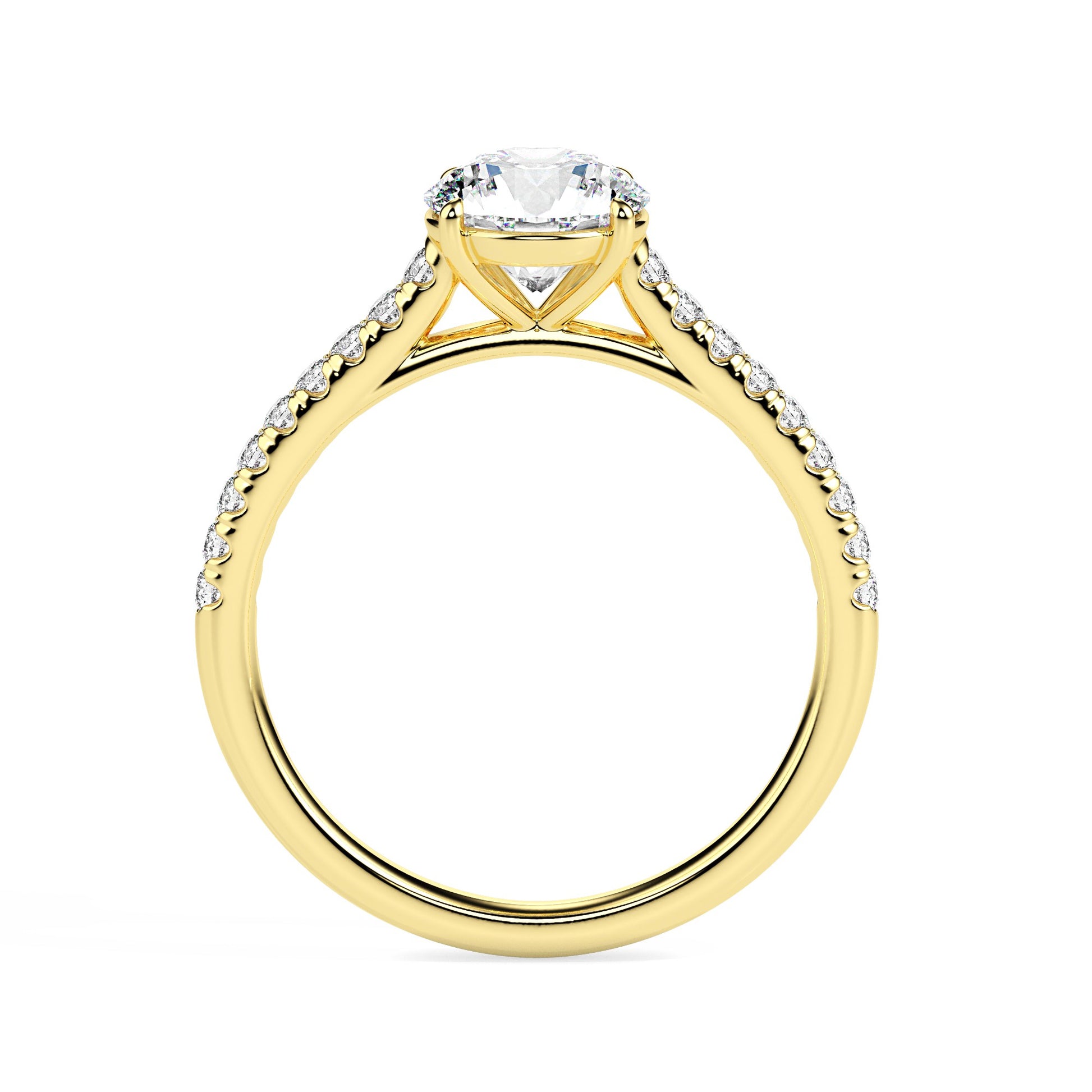 18K Yellow Gold Round Diamond Engagement Ring Side View La Joyeria