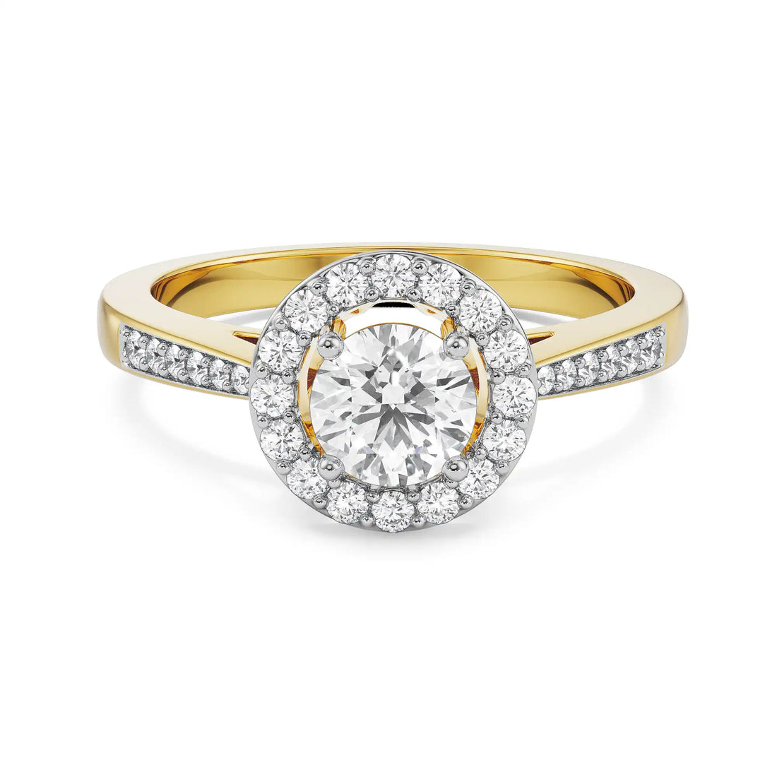 18K Yellow Gold Round Diamond Halo Ring