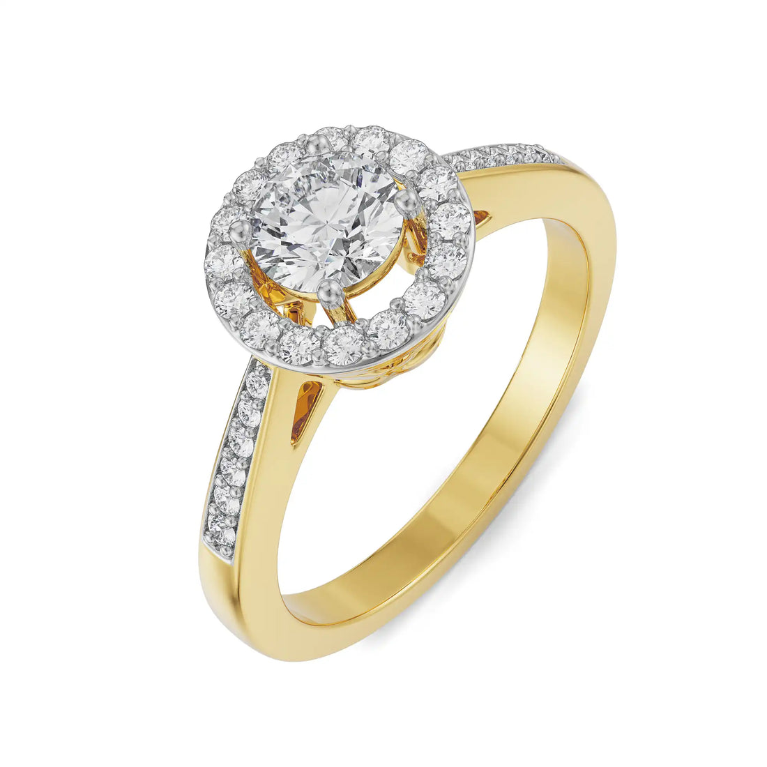 18K Yellow Gold Round Diamond Halo Ring