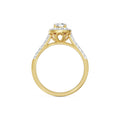 18K Yellow Gold Round Diamond Halo Ring with Pave Band Side View