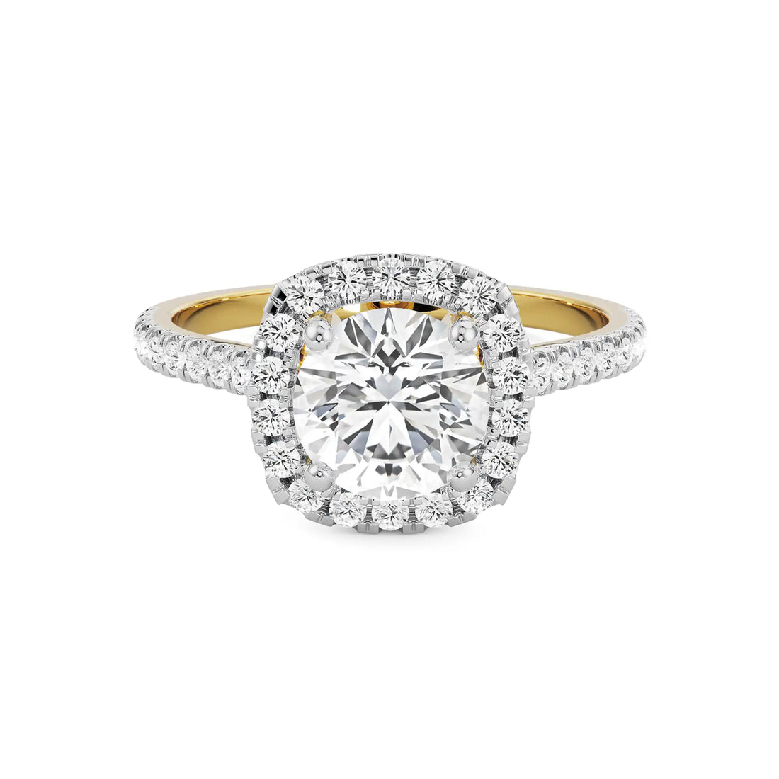 18K Yellow Gold Sherlyn 1 Carat Diamond Ring with Cushion Halo