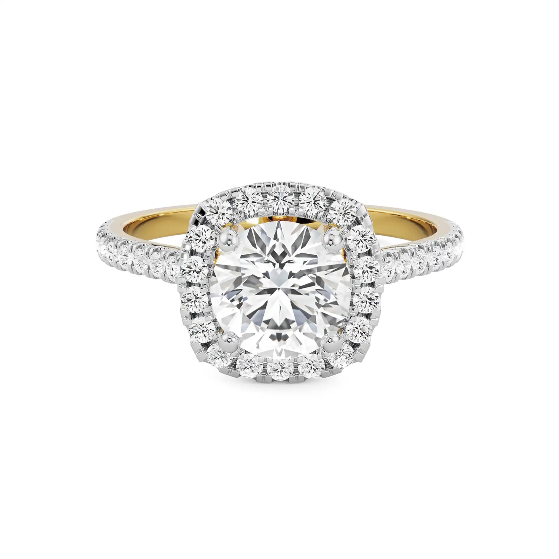 18K Yellow Gold Sherlyn 1 Carat Diamond Ring with Cushion Halo