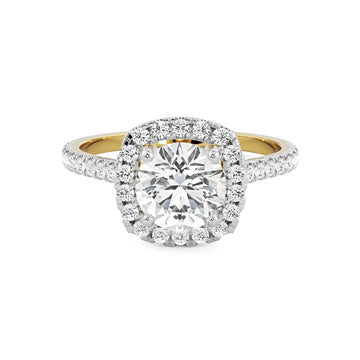 18K Yellow Gold Sherlyn 1 Carat Diamond Ring with Cushion Halo