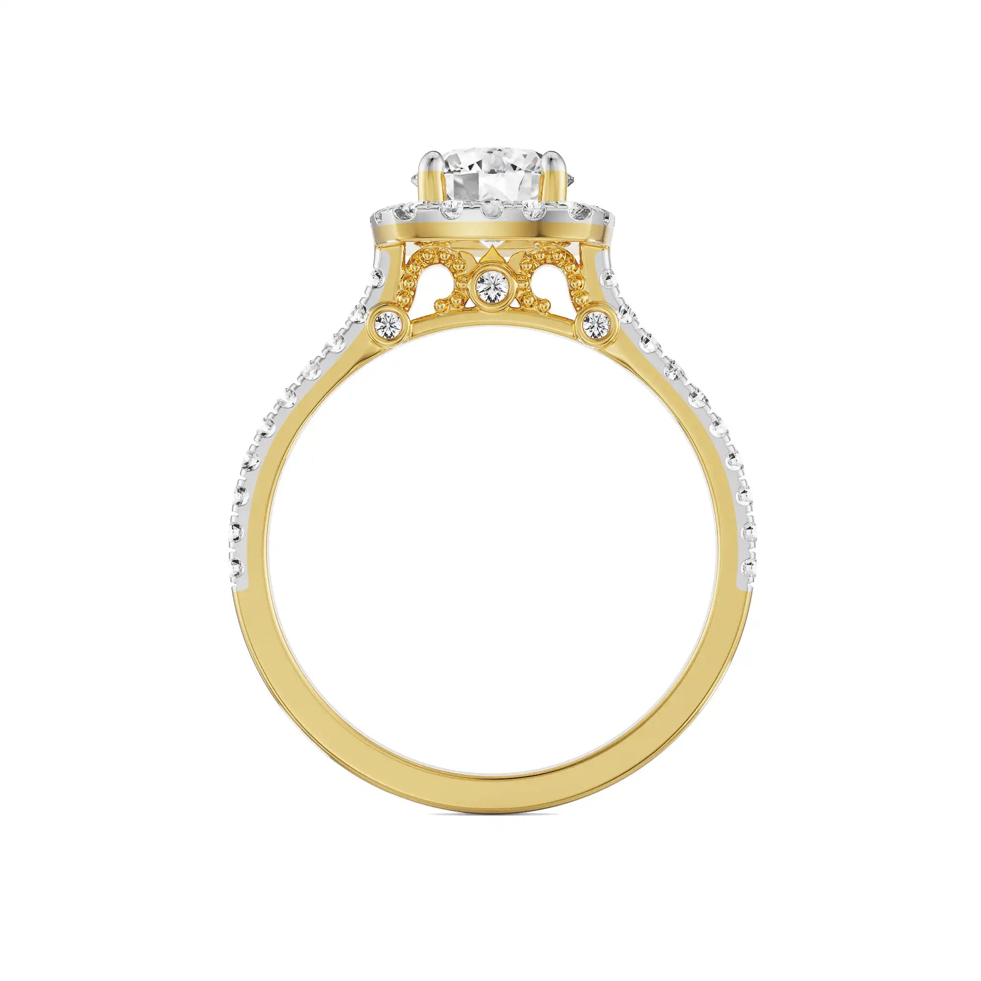 18K Yellow Gold Sherlyn 1 Carat Diamond Ring with Cushion Halo Back View